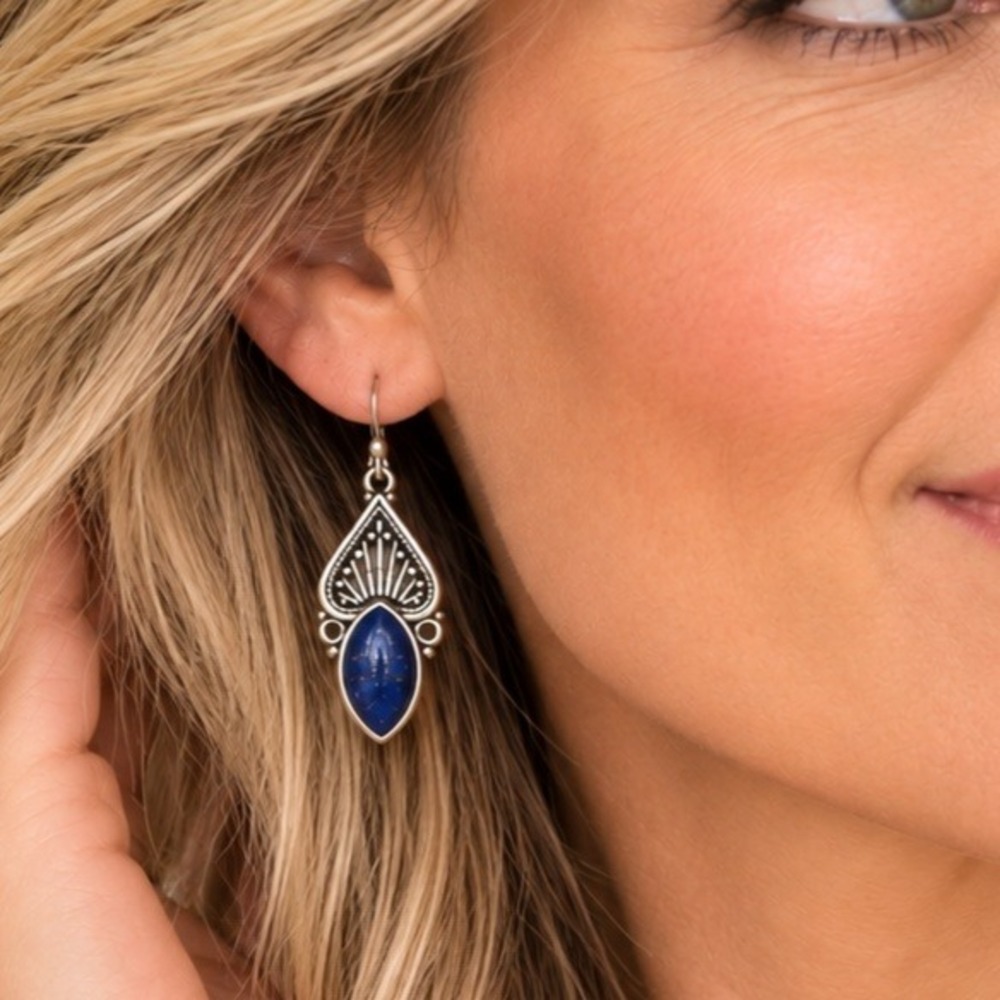 Lapis Lazuli Gemstone Handmade Drop Dangle Earrings Jewelry
1.8" Boho Artisan